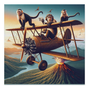Whimsical Monkey Aviators Conquer the Sky! Poster