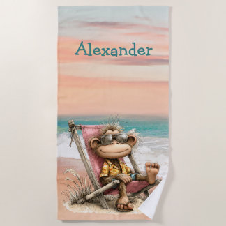 Whimsical Monkey Beach Scene Personal Towel