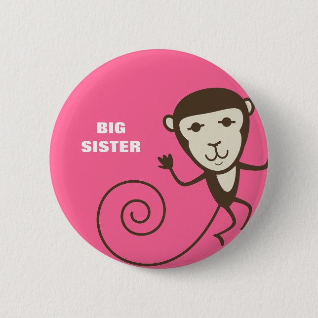 Whimsical Monkey Big Sister 2 Inch Round Button (Front)