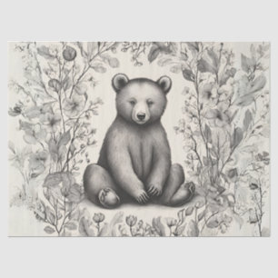 Whimsical Monochromatic Bear in the Flower Garden Tissue Paper