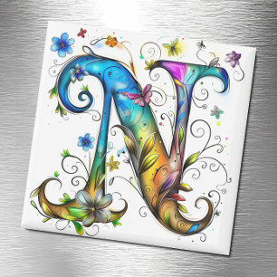 Whimsical Monogram N Magnet