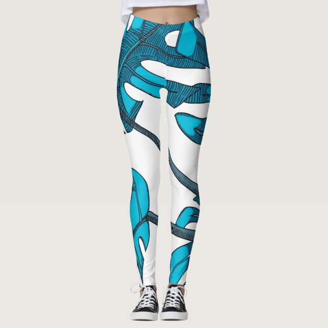 Whimsical, monstera leaf design leggings (Front)