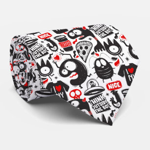 Whimsical Monsters and Quotes Black & Red  Tie