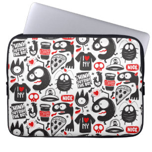 Whimsical Monsters & Quotes Doodle Laptop Sleeve