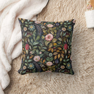 Whimsical Moody Maximalist Dark Floral Botanical Throw Pillow