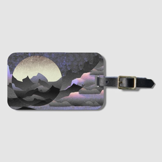Whimsical Moon and Mountains Abstract Art Luggage Tag (Front Horizontal)