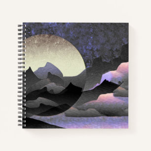 Whimsical Moon and Mountains Abstract Art Notebook