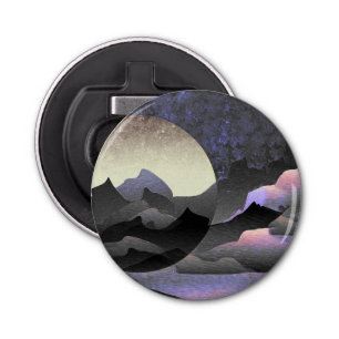 Whimsical Moon and Mountains Art Bottle Opener