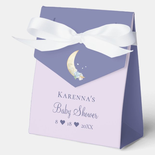 Whimsical Moon Lavender Purple Baby Shower Favor Box (Front)