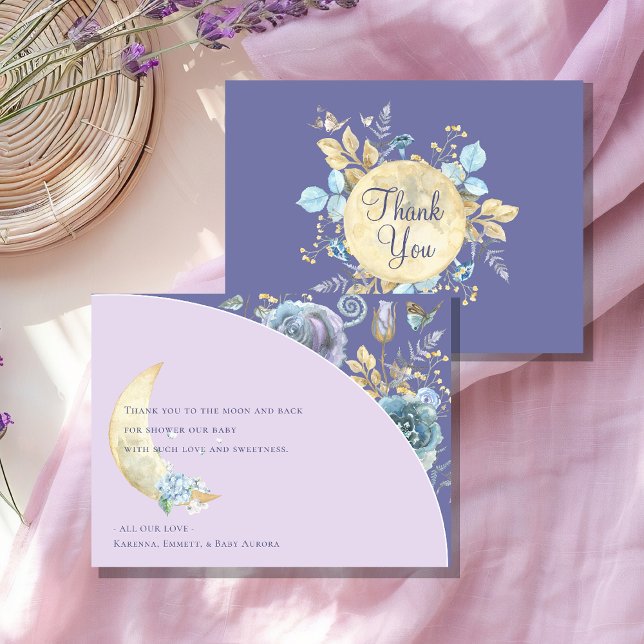 Whimsical Moon Lavender Purple Baby Shower Thank You Card (Creator Uploaded)