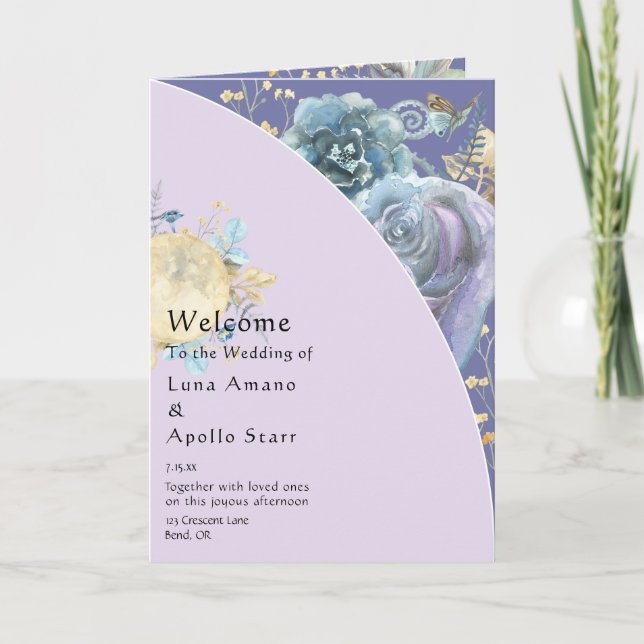 Whimsical Moon Purple Folded Wedding Program (Front)