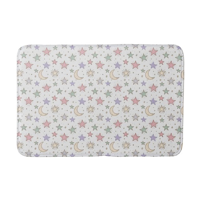 Whimsical Moon Star Pattern Bath Mat (Front)