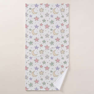 Whimsical Moon Star Pattern Bath Towel