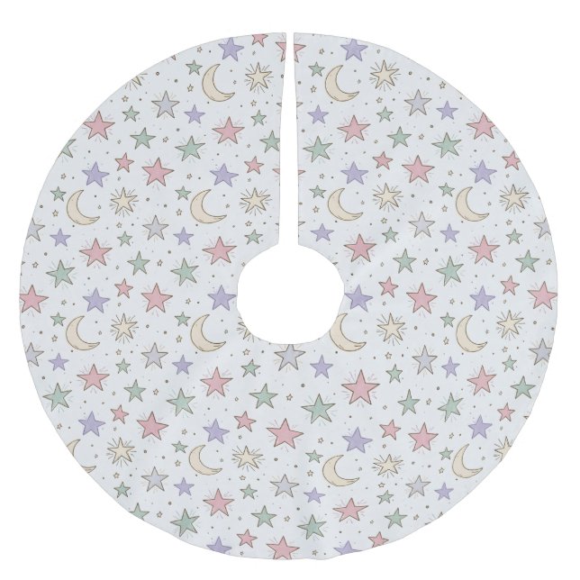 Whimsical Moon Star Pattern Brushed Polyester Tree Skirt (Front)