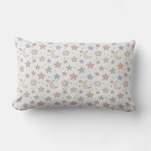 Whimsical Moon Star Pattern Lumbar Pillow