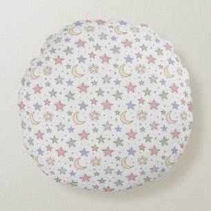 Whimsical Moon Star Pattern Round Pillow