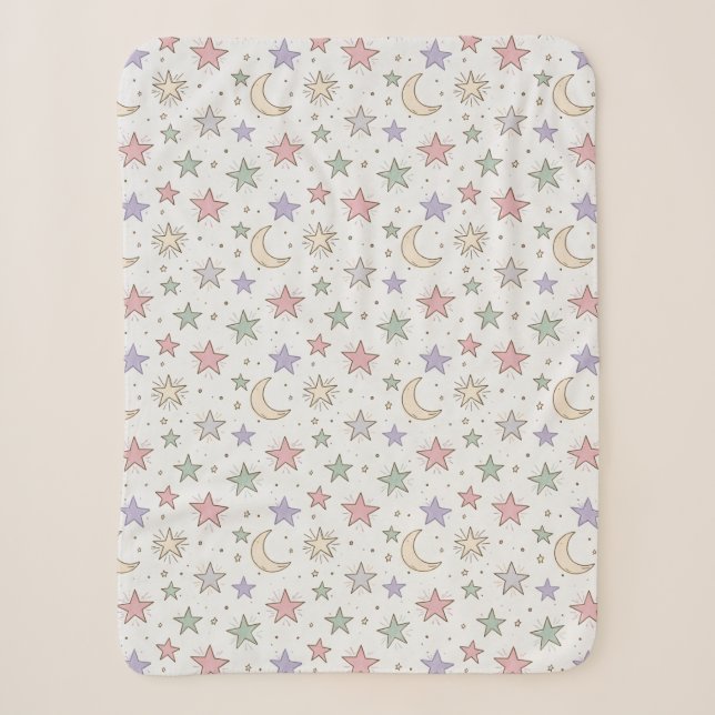 Whimsical Moon Star Pattern Sherpa Blanket (Front)