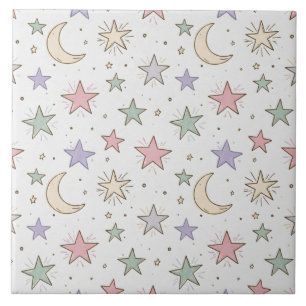 Whimsical Moon Star Pattern Tile