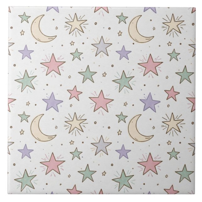 Whimsical Moon Star Pattern Tile (Front)
