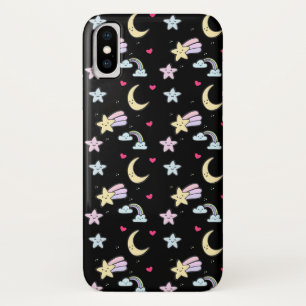 Whimsical Moon, Stars and Clouds Pattern on Black Case-Mate iPhone Case