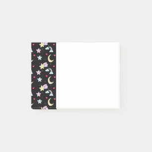 Whimsical Moon, Stars and Clouds Pattern on Black Post-it Notes