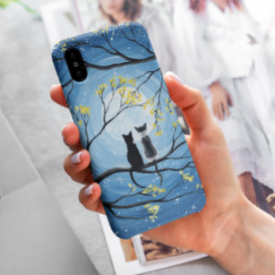 Whimsical Moon with Cats iPhone 15 Mini Case