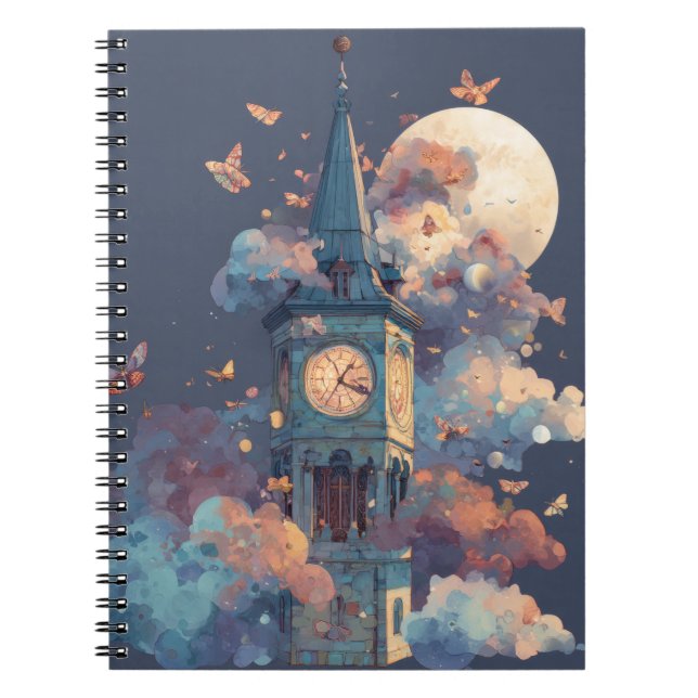 Whimsical Moonlit Clock Tower Notebook (Front)