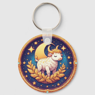 Whimsical Moonlit Ox Medallion Artwork Keychain