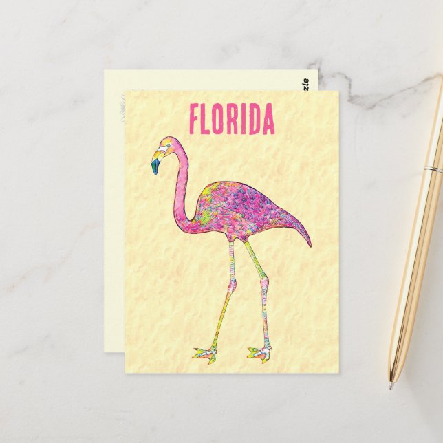 Whimsical Mosaic Flamingo Design Postcard (Front/Back In Situ)