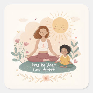 Whimsical Mother Child Meditation Art Square Sticker