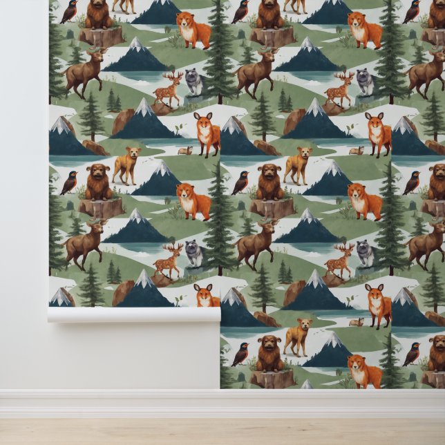 Whimsical Mountain Adventure Animals Patterns Cool Wallpaper (Application)