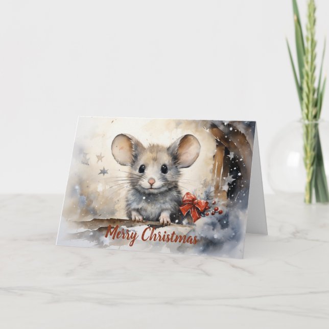 Whimsical Mouse Christmas Card  (Front)