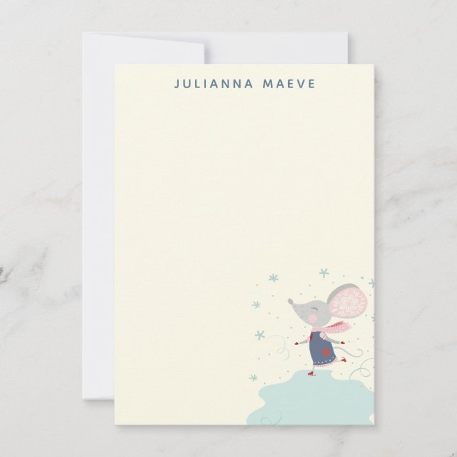 Whimsical Mouse Ice Skater Holiday Personalized Card (Front)