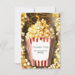 Whimsical Movie Night Popcorn Birthday Thank You Card