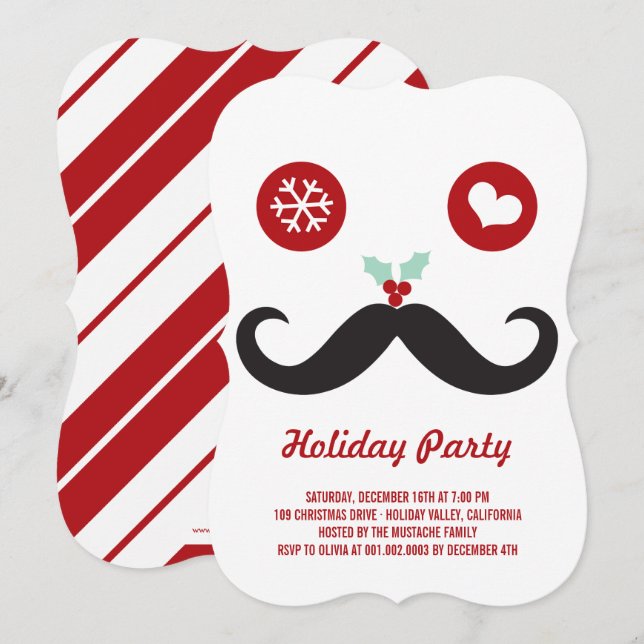 Whimsical Mr. Moustache Funny Holiday Party Invite (Front/Back)