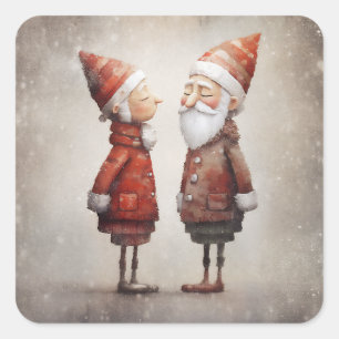 Whimsical Mrs & Mr Claus Cartoon Square Sticker