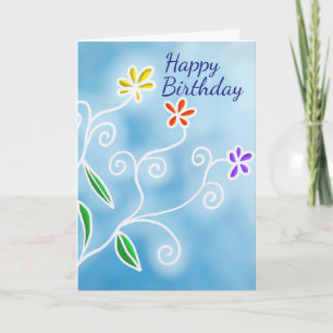 Whimsical Multi-Colour Flowers Birthday Card