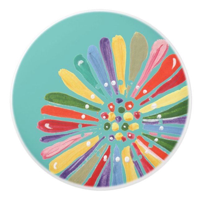 Whimsical Multi Colour Watercolor Daisy Flower Ceramic Knob (Front)