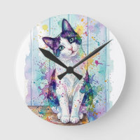 Whimsical Multi-Colour Watercolor Tuxedo Kitten Po