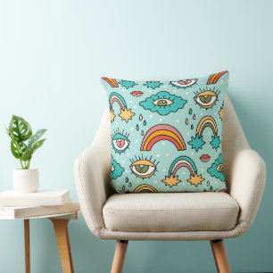 Whimsical Multicolor Retro Symbol Pattern Throw Pillow