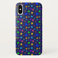 Whimsical Multicolor Stars | Navy Blue Background