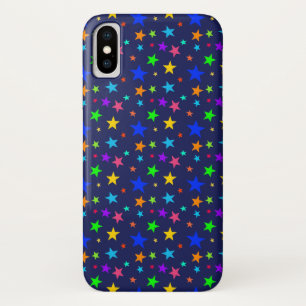Whimsical Multicolor Stars   Navy Blue Background iPhone X Case