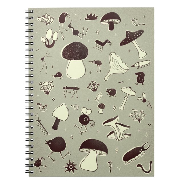Whimsical Mushroom and Forest Creatures Notebook (Front)