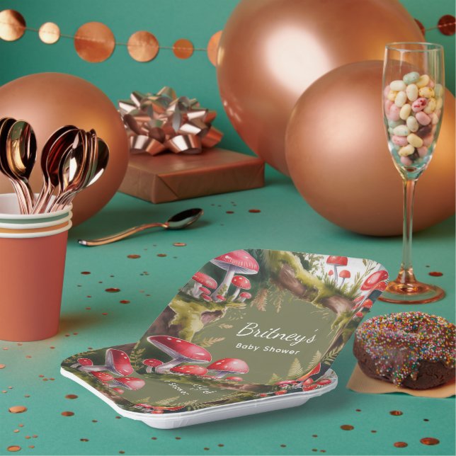 Whimsical Mushroom Baby Shower Paper Plate (Multi)