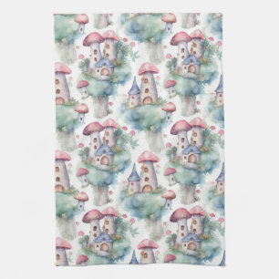 Whimsical Mushroom Cottage Pattern (10) Kitchen Towel