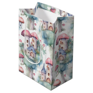 Whimsical Mushroom Cottage Pattern (10) Medium Gift Bag