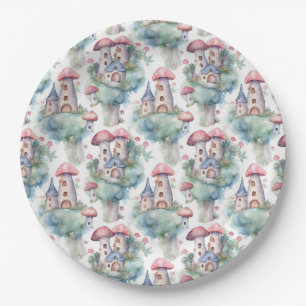 Whimsical Mushroom Cottage Pattern (10) Paper Plate