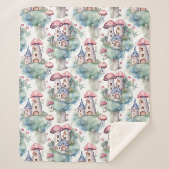Whimsical Mushroom Cottage Pattern (10) Sherpa Blanket (Front)