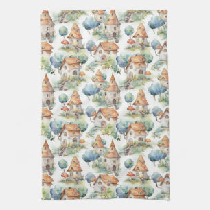 Whimsical Mushroom Cottage Pattern (11) Kitchen Towel