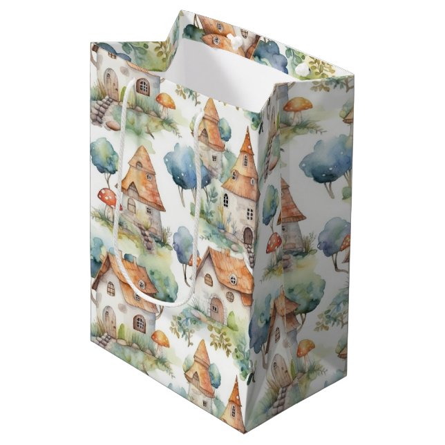 Whimsical Mushroom Cottage Pattern (11) Medium Gift Bag (Front Angled)